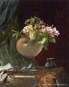 Stilleven met appelbloesems in een Nautilusschelp Stilleven met appelbloesems in een Nautilusschelp