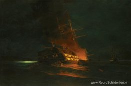 Het verbranden van een Turks fregat Het verbranden van een Turks fregat