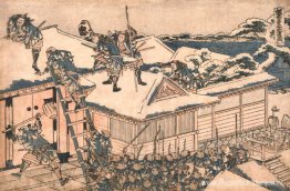 De ronin vallen de hoofdpoort van Kira's landhuis aan De ronin vallen de hoofdpoort van Kira's landhuis aan