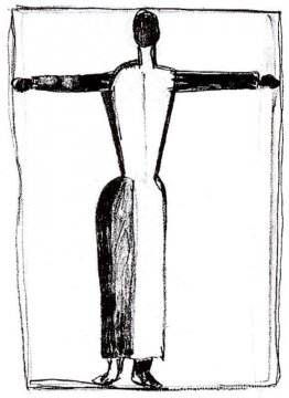 Figuur in de vorm van een kruis met opgeheven handen Figuur in de vorm van een kruis met opgeheven handen