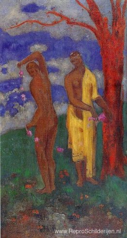 Twee vrouwen onder een rode boom Twee vrouwen onder een rode boom