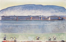 Meer van Genève met zes zwanen Meer van Genève met zes zwanen