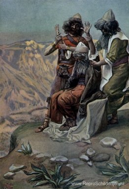 Mozes op de berg tijdens de strijd, zoals in Exodus Mozes op de berg tijdens de strijd, zoals in Exodus