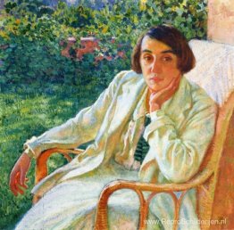 Elizabeth van Rysselberghe in een rieten stoel Elizabeth van Rysselberghe in een rieten stoel