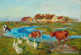 Naar huis tijdens het melken. Avond. Saltholm Naar huis tijdens het melken. Avond. Saltholm