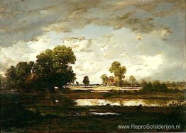 De vijver, stormachtige lucht De vijver, stormachtige lucht