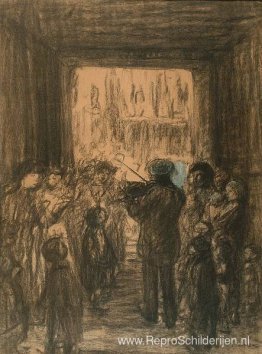 Menigte luistert naar violist Menigte luistert naar violist