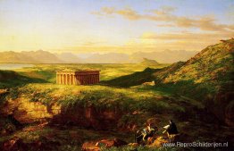 De tempel van Segesta met de kunstenaar die schetst De tempel van Segesta met de kunstenaar die schetst