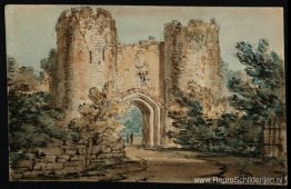 Een poort met twee ronde torens Een poort met twee ronde torens