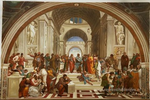 De School van Athene – met de hand geschilderde reproductie, foto van het voltooide schilderij