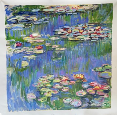 Waterlelies – met de hand geschilderde reproductie, foto van het voltooide schilderij