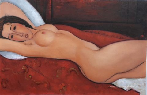 Liggend naakt – met de hand geschilderde reproductie, foto van het voltooide schilderij