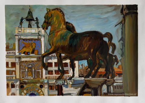 Paarden van St. Mark. Venetië – met de hand geschilderde reproductie, foto van het voltooide schilderij