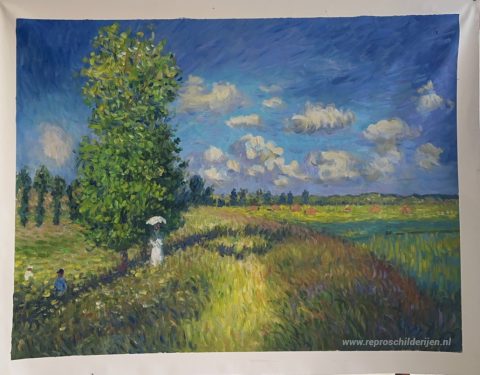 De zomer, papaverveld – met de hand geschilderde reproductie, foto van het voltooide schilderij