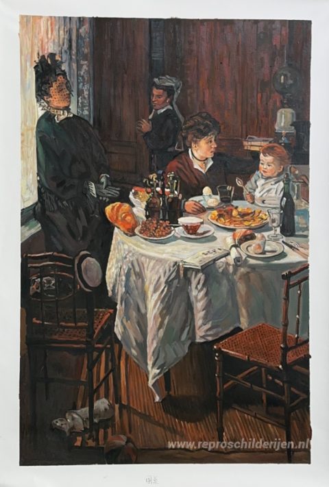 De lunch – met de hand geschilderde reproductie, foto van het voltooide schilderij
