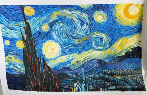 De Sterrennacht – met de hand geschilderde reproductie, foto van het voltooide schilderij