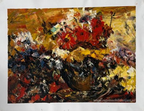 Herfst bloemen – met de hand geschilderde reproductie, foto van het voltooide schilderij