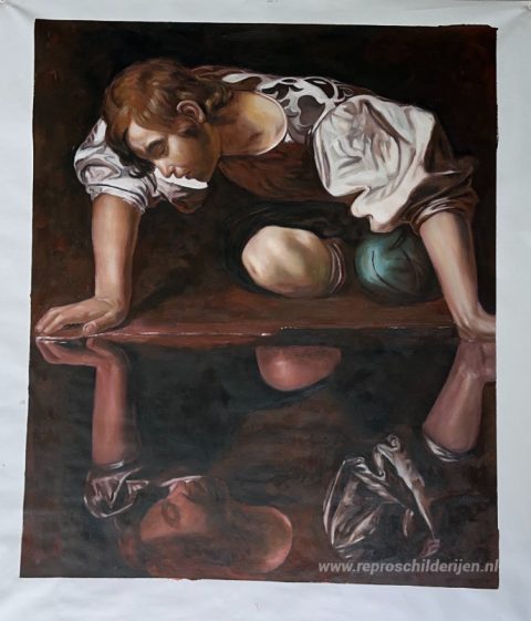 Narcissen – met de hand geschilderde reproductie, foto van het voltooide schilderij