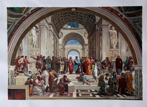 De School van Athene – met de hand geschilderde reproductie, foto van het voltooide schilderij
