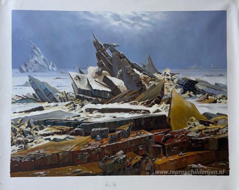 De zee van ijs – met de hand geschilderde reproductie, foto van het voltooide schilderij