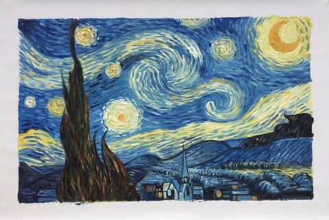 De Sterrennacht – met de hand geschilderde reproductie, foto van het voltooide schilderij