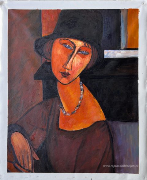 Jeanne Hebuterne met hoed en ketting – met de hand geschilderde reproductie, foto van het voltooide schilderij