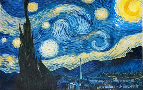 De Sterrennacht – met de hand geschilderde reproductie, foto van het voltooide schilderij