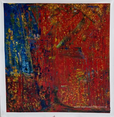 Zonder titel (geel, rood en blauw) – met de hand geschilderde reproductie, foto van het voltooide schilderij