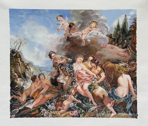 De verkrachting van Europa   – met de hand geschilderde reproductie, foto van het voltooide schilderij