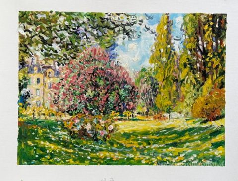 Park Monceau, Parijs – met de hand geschilderde reproductie, foto van het voltooide schilderij