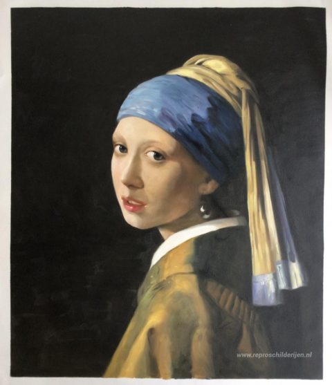 Het meisje met de parel – met de hand geschilderde reproductie, foto van het voltooide schilderij