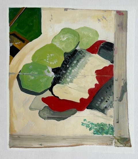 Visbrootchen – met de hand geschilderde reproductie, foto van het voltooide schilderij
