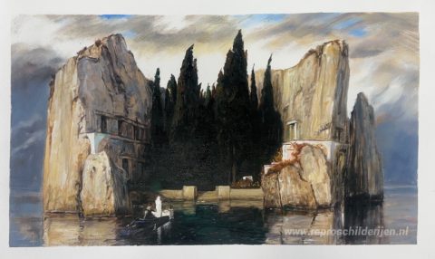 Het eiland van de doden – met de hand geschilderde reproductie, foto van het voltooide schilderij
