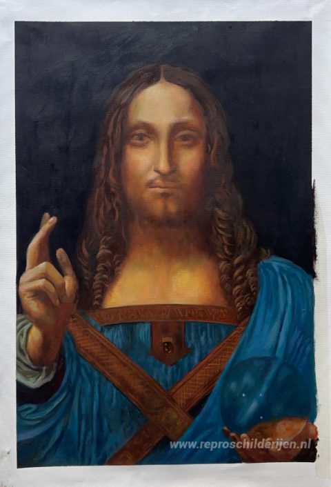 Redder van de wereld – met de hand geschilderde reproductie, foto van het voltooide schilderij