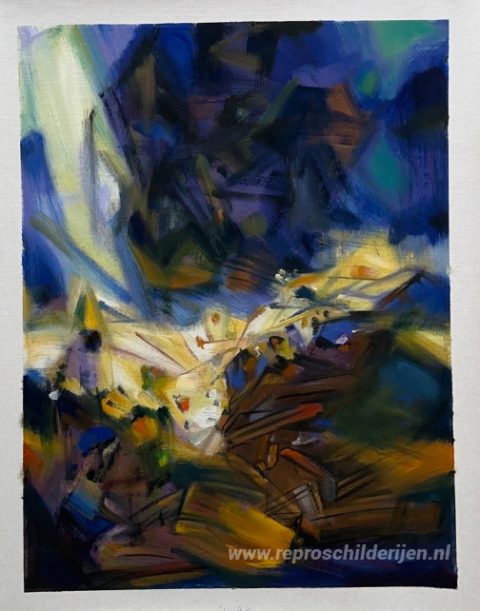 De adem die materie bevrijdt – met de hand geschilderde reproductie, foto van het voltooide schilderij