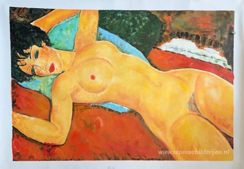 Naakt slapen met open armen (rood naakt) – met de hand geschilderde reproductie, foto van het voltooide schilderij