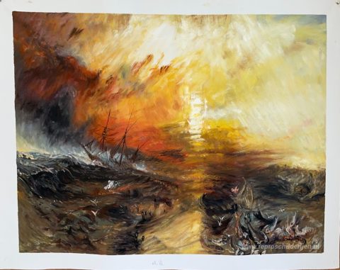 Het slavenschip – met de hand geschilderde reproductie, foto van het voltooide schilderij