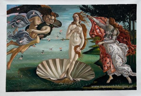 De geboorte van Venus – met de hand geschilderde reproductie, foto van het voltooide schilderij