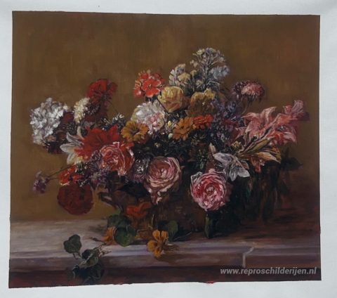 Bloemen – met de hand geschilderde reproductie, foto van het voltooide schilderij