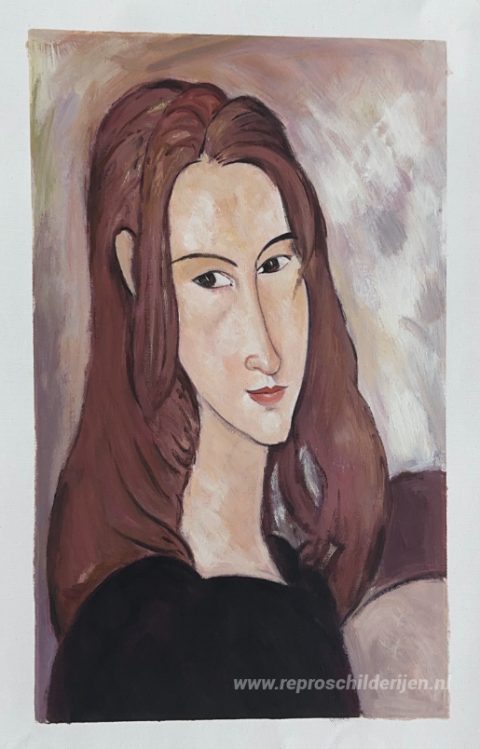 Portret van Jeanne Hebuterne – met de hand geschilderde reproductie, foto van het voltooide schilderij