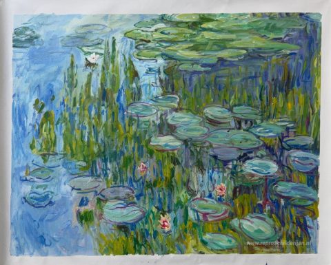 Waterlelies – met de hand geschilderde reproductie, foto van het voltooide schilderij