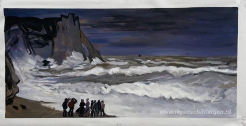 Ruwe zee bij Etretat – met de hand geschilderde reproductie, foto van het voltooide schilderij