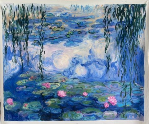 Waterlelies – met de hand geschilderde reproductie, foto van het voltooide schilderij