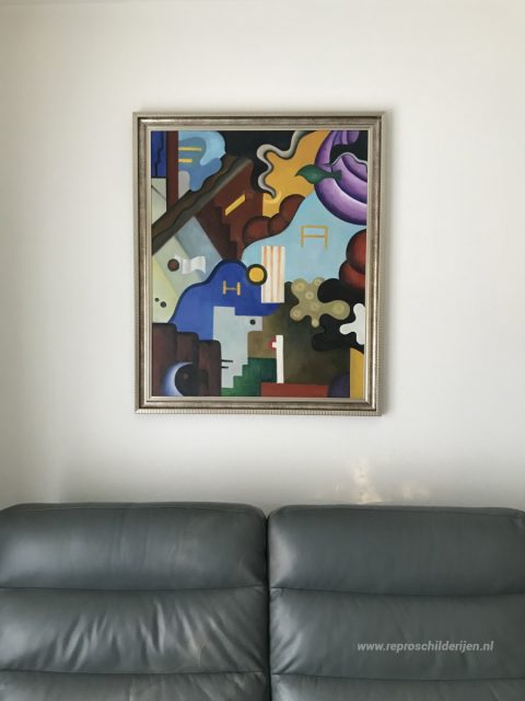 Futuristische compositie – met de hand geschilderde reproductie, foto van het voltooide schilderij