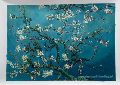 Takken met Amandelbloesem  – met de hand geschilderde reproductie, foto van het voltooide schilderij