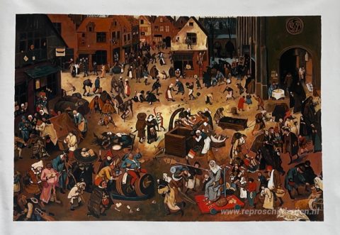 De strijd tussen carnaval en vasten – met de hand geschilderde reproductie, foto van het voltooide schilderij