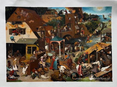 Nederlandse spreekwoorden – met de hand geschilderde reproductie, foto van het voltooide schilderij