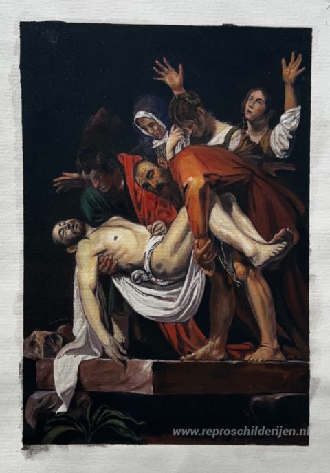 Begrafenis – met de hand geschilderde reproductie, foto van het voltooide schilderij