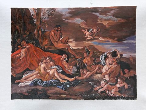 Acis en Galatea – met de hand geschilderde reproductie, foto van het voltooide schilderij