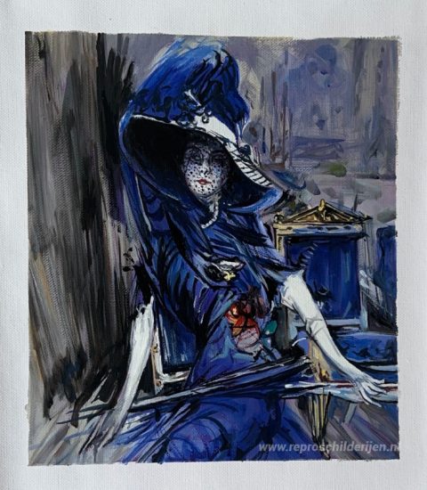 Het goddelijke in blauw – met de hand geschilderde reproductie, foto van het voltooide schilderij